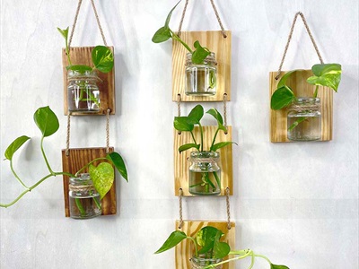 Tấm gỗ lọ thủy tinh treo tường thủy canh nhiều tầng [2 màu - 3 Size] BINHLOHOA-06